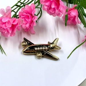 Pearl Accented Vintage Airplane Brooch
